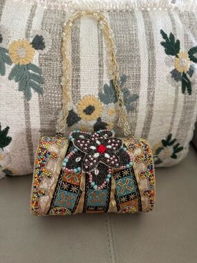 Embellished Beaded Mini Clutch Bag in Multicolor